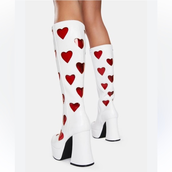 Sugar Thrillz RETRO ROMANCE White With Red clear heart GO GO BOOTS Size 7 - Picture 15 of 16